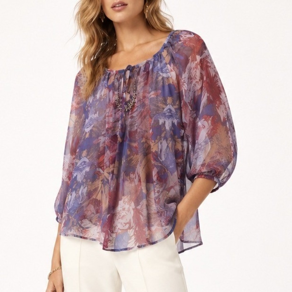 Princess Vera Wang Floral Sheer Boho Blouse Purple Red Small NEW